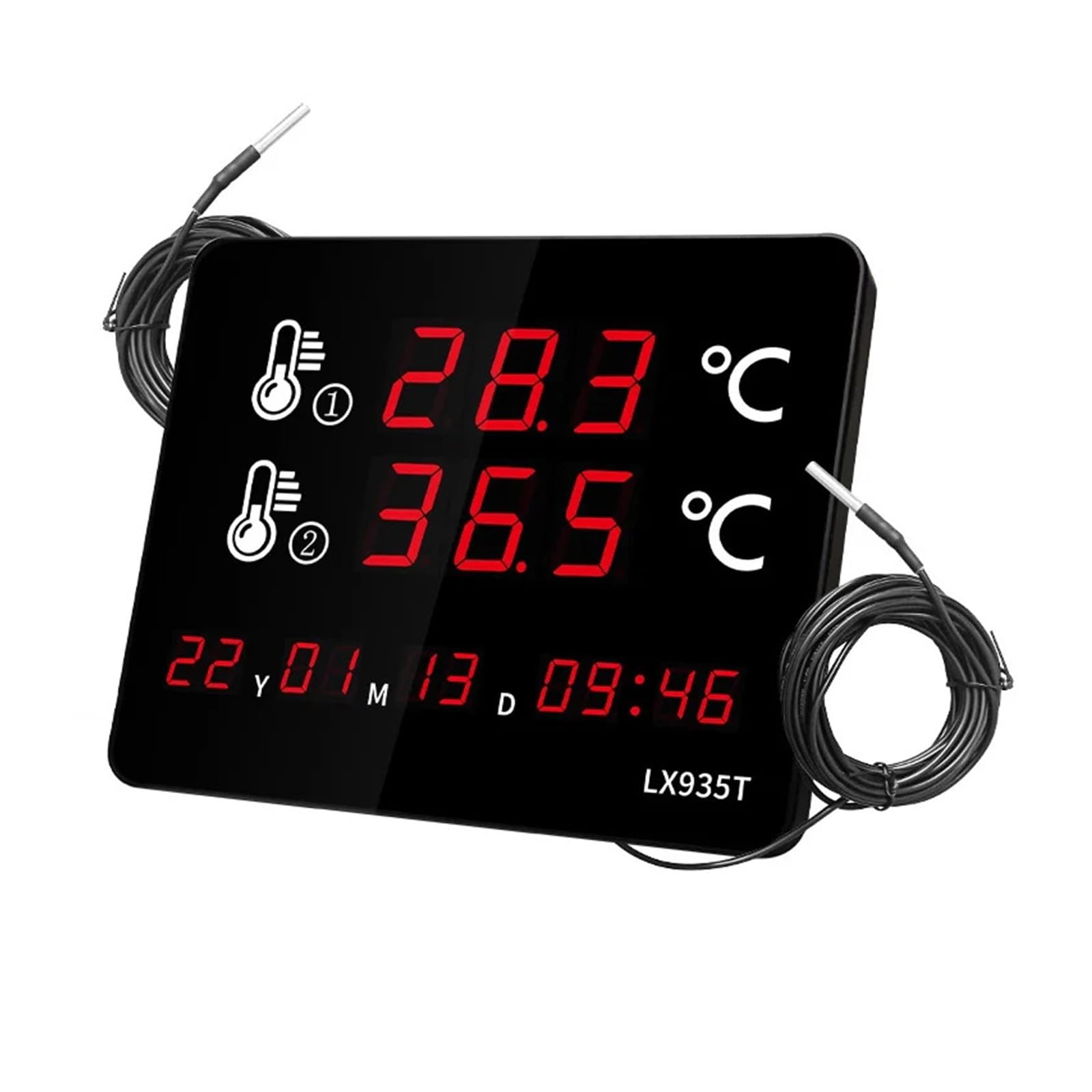 Termómetro Digital de Agua con sonda Dual Impermeable, Lectura rápida for Piscina, Acuario, pecera, Pantalla LED de Tiempo de Montaje en Pared.