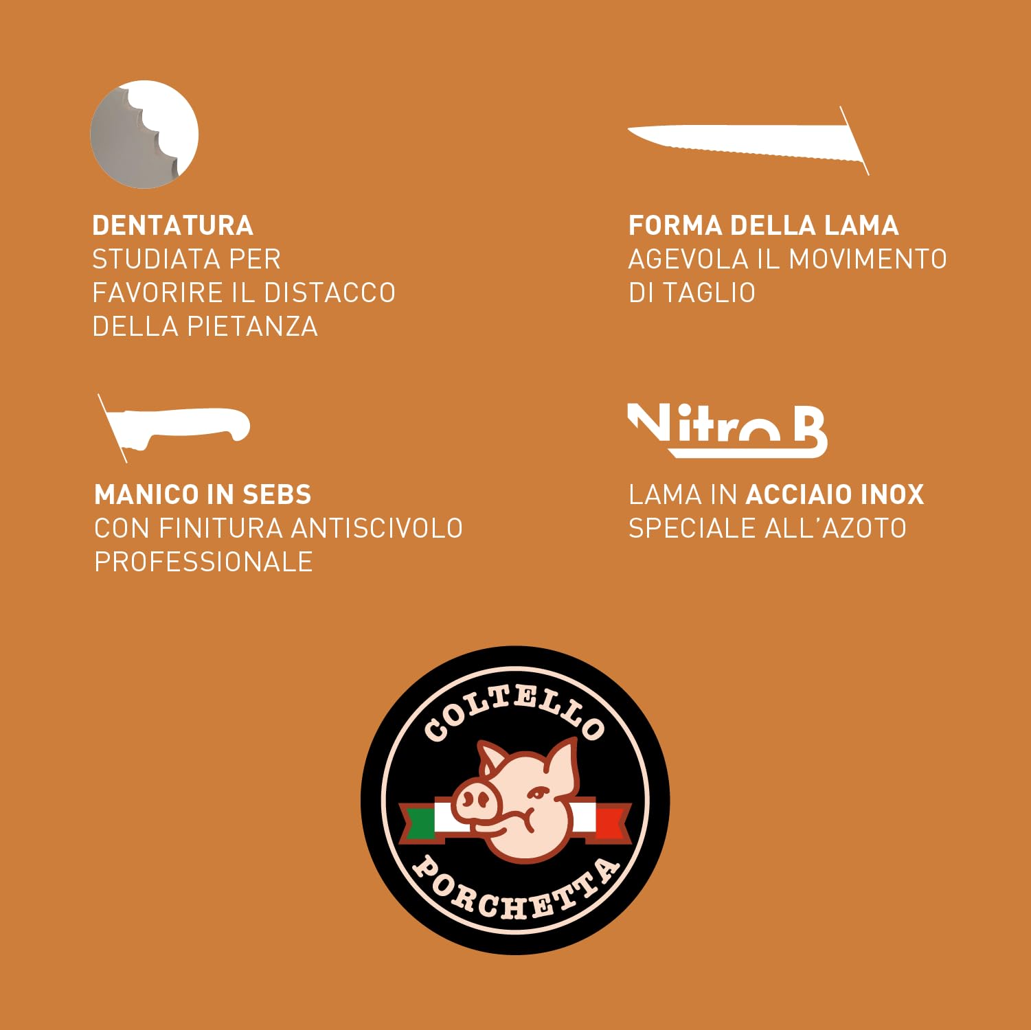 Ambrogio Sanelli, Supra Coltello Porchetta, Coltello Professionale da Cucina con Lama 30 cm in Acciaio Inox all'Azoto NitroB e Manico Antiscivolo +Grip, Coltelli da Cucina Professionali, Made in Italy