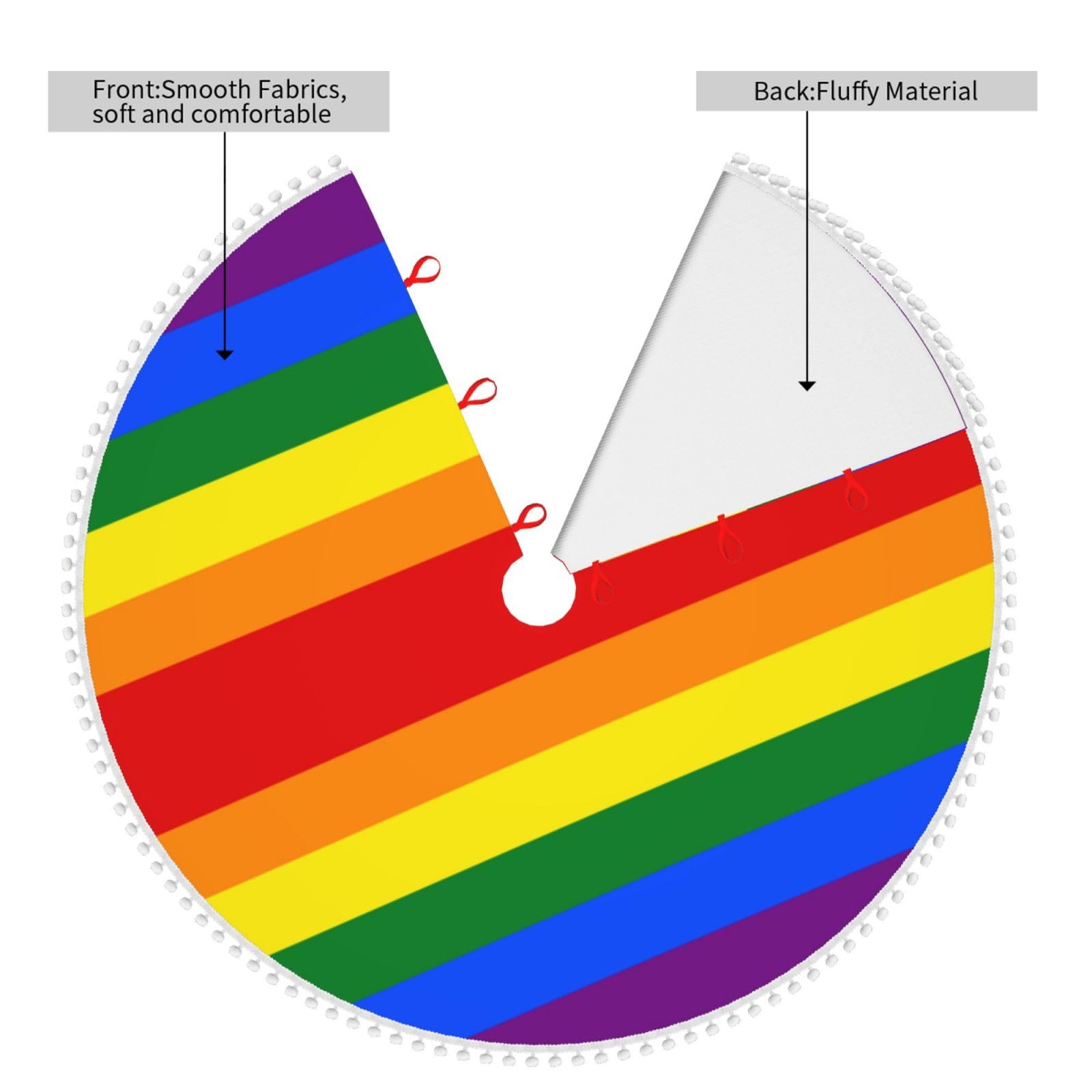 Gonna Per Albero Di Natale Arcobaleno 122 Cm - Morbida In Poliestere, Idrorepellente, Con Lacci - 3