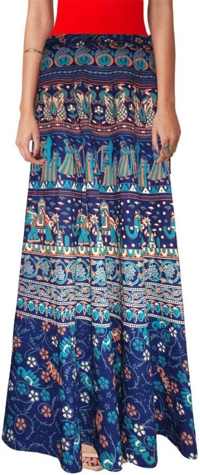 UniqueChoice Women's Printed Cotton Wrap Around Skirt (Blue, Free Size)…