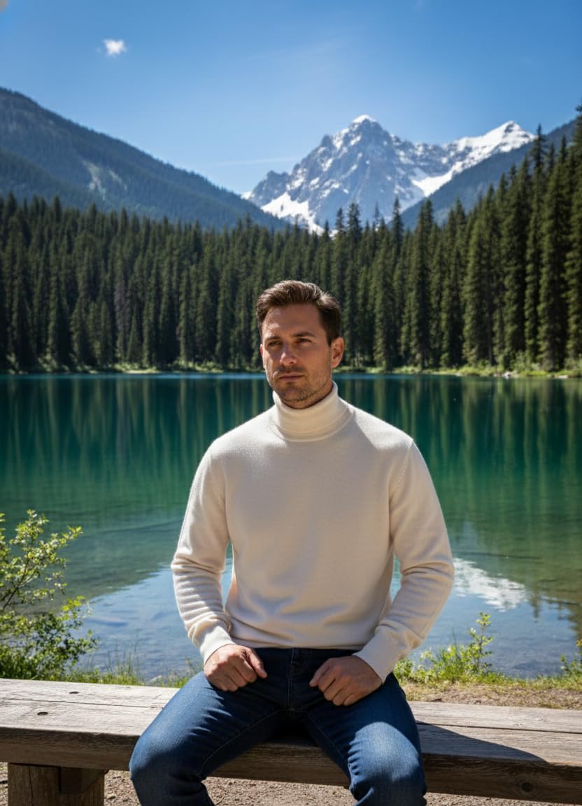 Marenza Dolcevita Uomo Misto Cashmere Maglione Manica Lunga Made in Italy