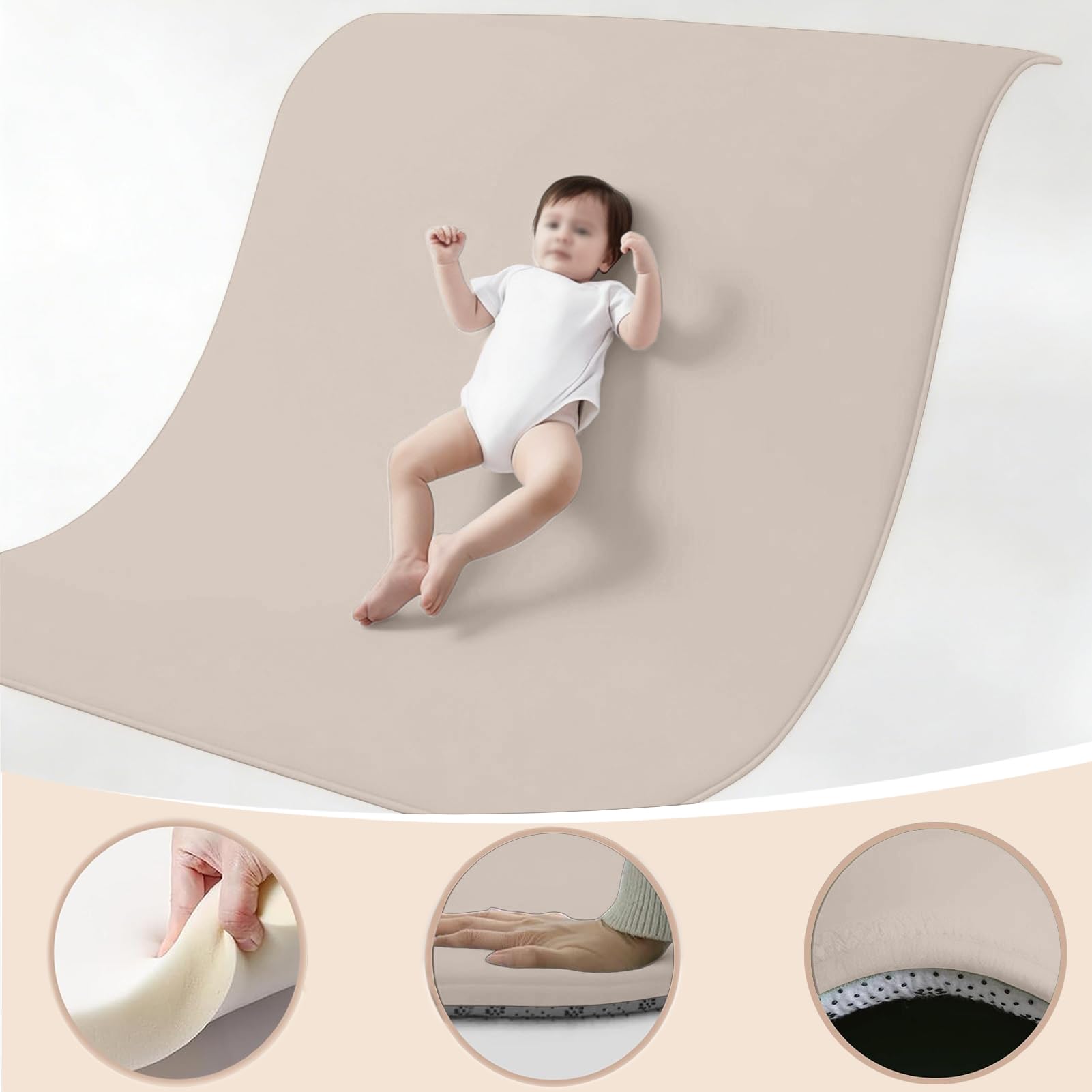 Alfombra para Gatear para bebé, Alfombra de Juego, 200 x 300 cm Crema Alfombra para Niños Antideslizante, Alfombra de Juego para Gatear Adecuada para salón, habitación Infantil y Dormitorio