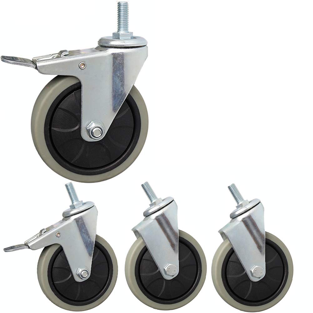 GYRAZXS 4" Industrial TPR Casters with Brake 300kg Load Quiet & High Performance Panel Rollers for Hospital School Factory & Hotel Use M10 Thread Rubber Plastic Black