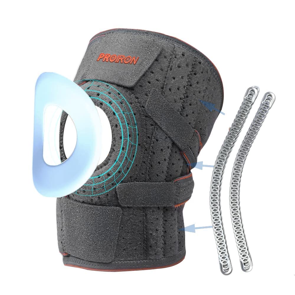 PROIRONKnee Brace Knee Compression Sleeve with Dual Side Stabilizers(4 springs) & Patella Gel Pads for Knee Pain, Arthritis, Meniscus Tear, Sports, Injury Recovery, Joint Pain Relief, ACL.Men & Women