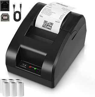 Impresora Termica, 58MM Impresora de Recibos de Etiquetas Miniprinter +6 Rollos de Papel térmico de 58 mm,Bluetooth y USB Impresora Portátil de Tickets con ESC/POS/Star
