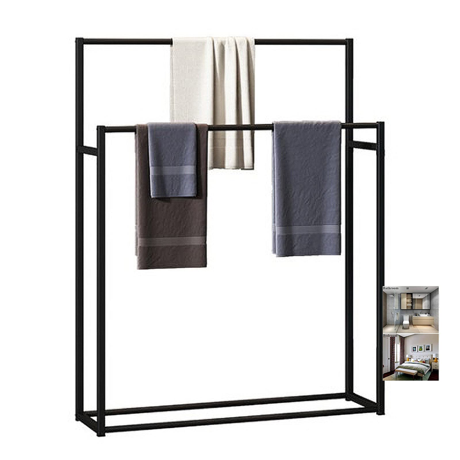 NEECS Portasciugamani da Terra per Bagno/Portasciugamani per Hotel, Oro/Nero/Bianco, Porta Asciugamani Autoportante in Metallo a 2 Livelli, Porta Asciugamani per Bagno, Cucina, Lavanderi