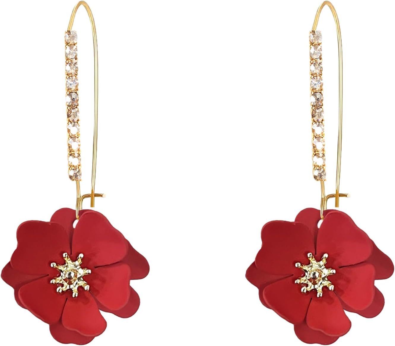 Rhinestone Crystal Floral Dangle Drop Earrings for Women Long Sparkling Bridal Wedding Party Jewelry Vintage Statement Earrings