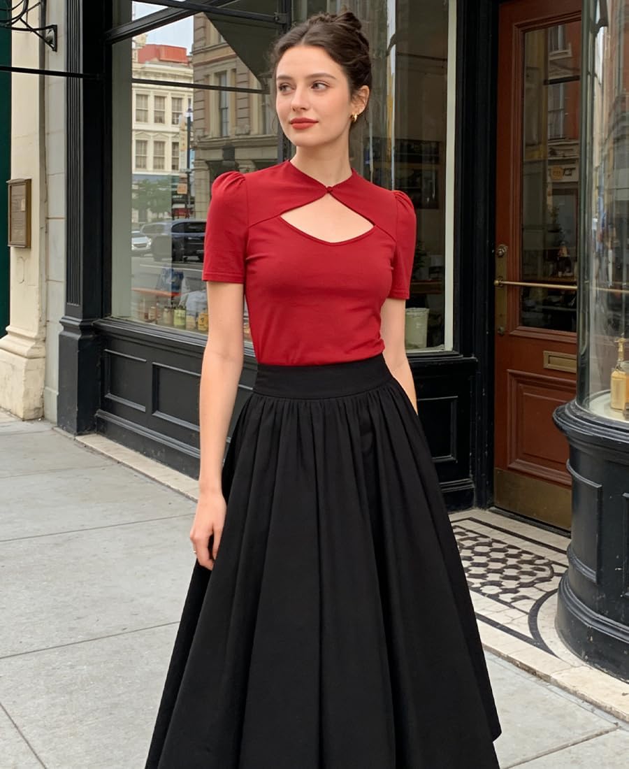 Belle Poque Women’s Hollowed-Out Tops 1950s Retro Vintage Short Sleeve Cotton Blouse - Image 2