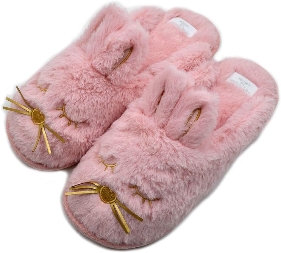Cute Bunny Fuzzy Slippers |Warm Animal Memory Foam Rabbit Plush |Women Indoor Outdoor Bedroom Slippers