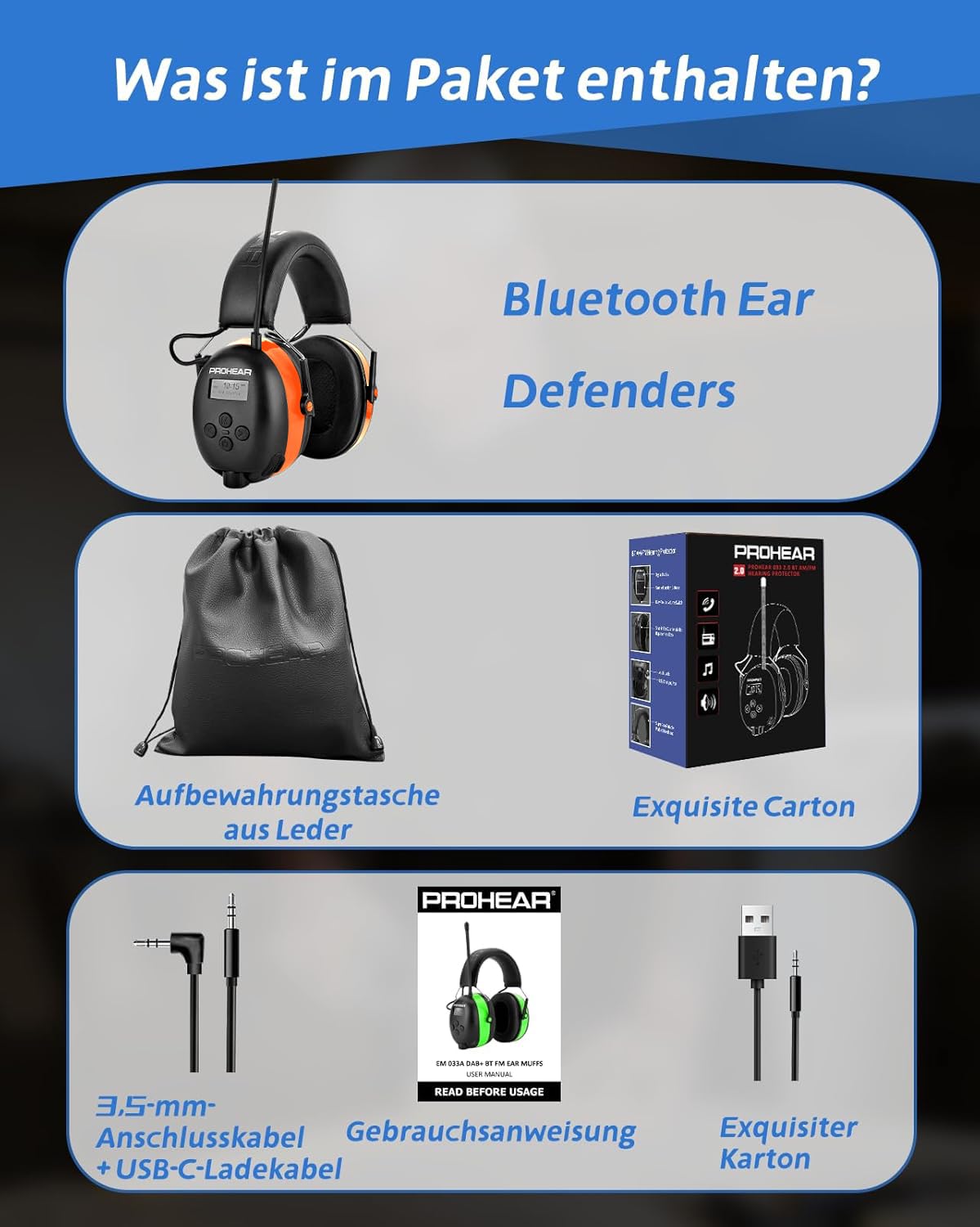 PROHEAR 033 Cascos Antiruido Bluetooth con Radio, Auriculares de Protección Auditiva FM/AM con Manos Libres, Cascos Insonorizacion para Jardín Césped Talleres Carpinteros Soldadura SNR 31dB Naranja
