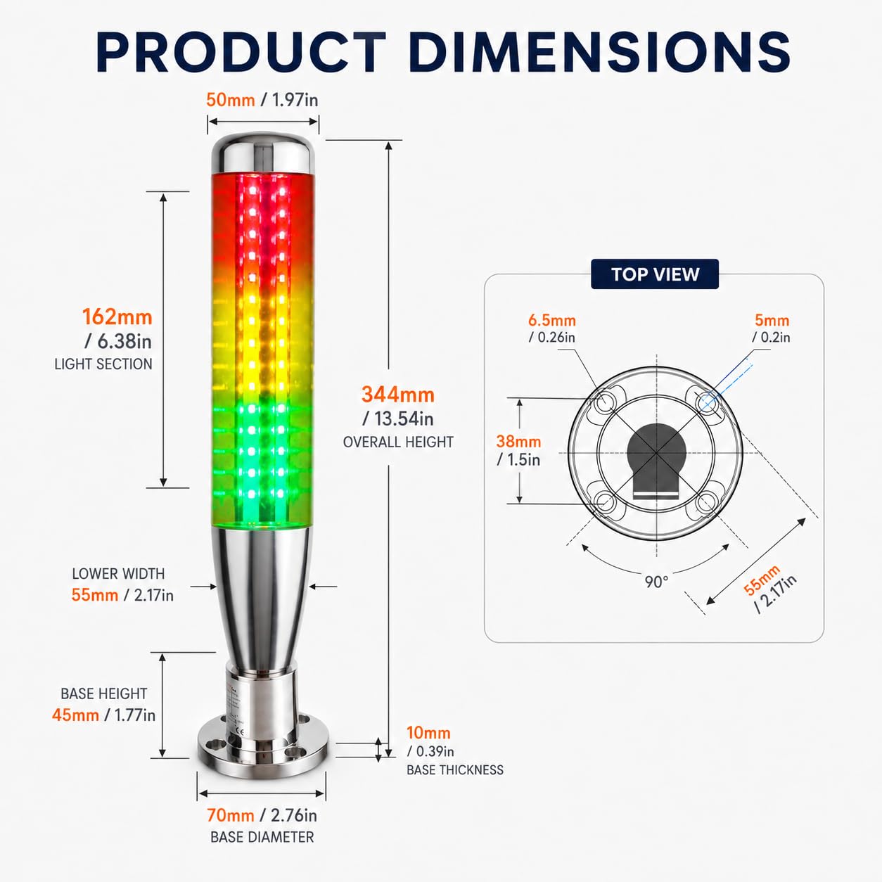 Luce a Torre Di Segnalazione Industriale, 3 Strati LED luce di segnalazione Con luce fissa/lampeggiante,Cicalino per Macchine, Lampada a Torre Colonna Luce Allarme Industriale della Torre del Segnal