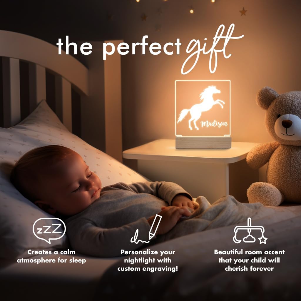 Personalized Night Light for Kids Girls Boys Customized Gifts for Baby Nursery Lamp Bedroom Decor Horse
