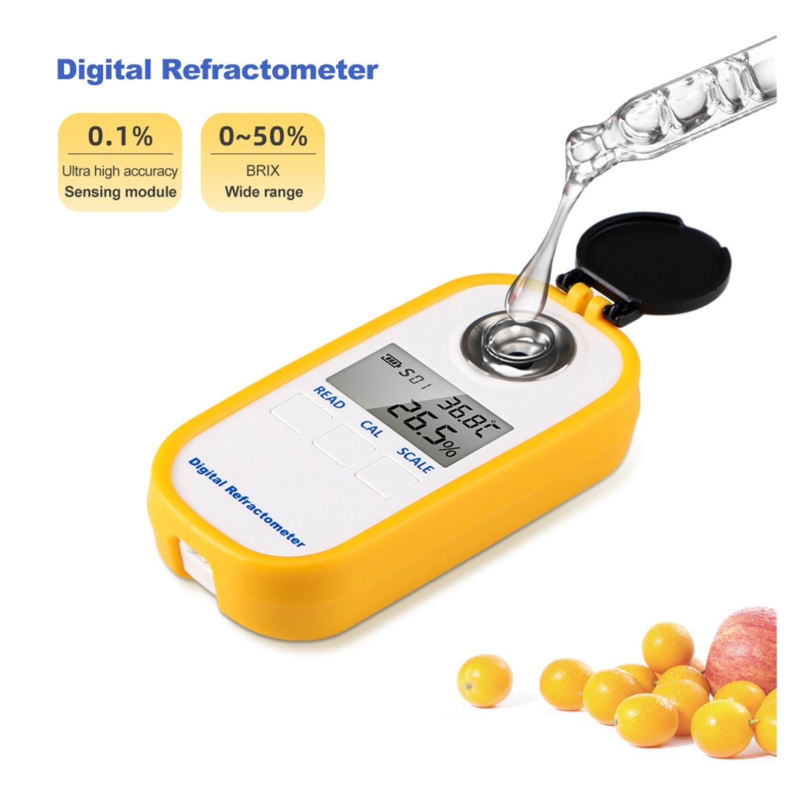 Refractómetro Digital de azúcar, refractómetro de Miel, probador de Contenido de azúcar, Brix 0-94% 0-90% 0-50% for Jugo de Frutas para Pruebas de Contenido(DR101 Sugar 50 Brix)
