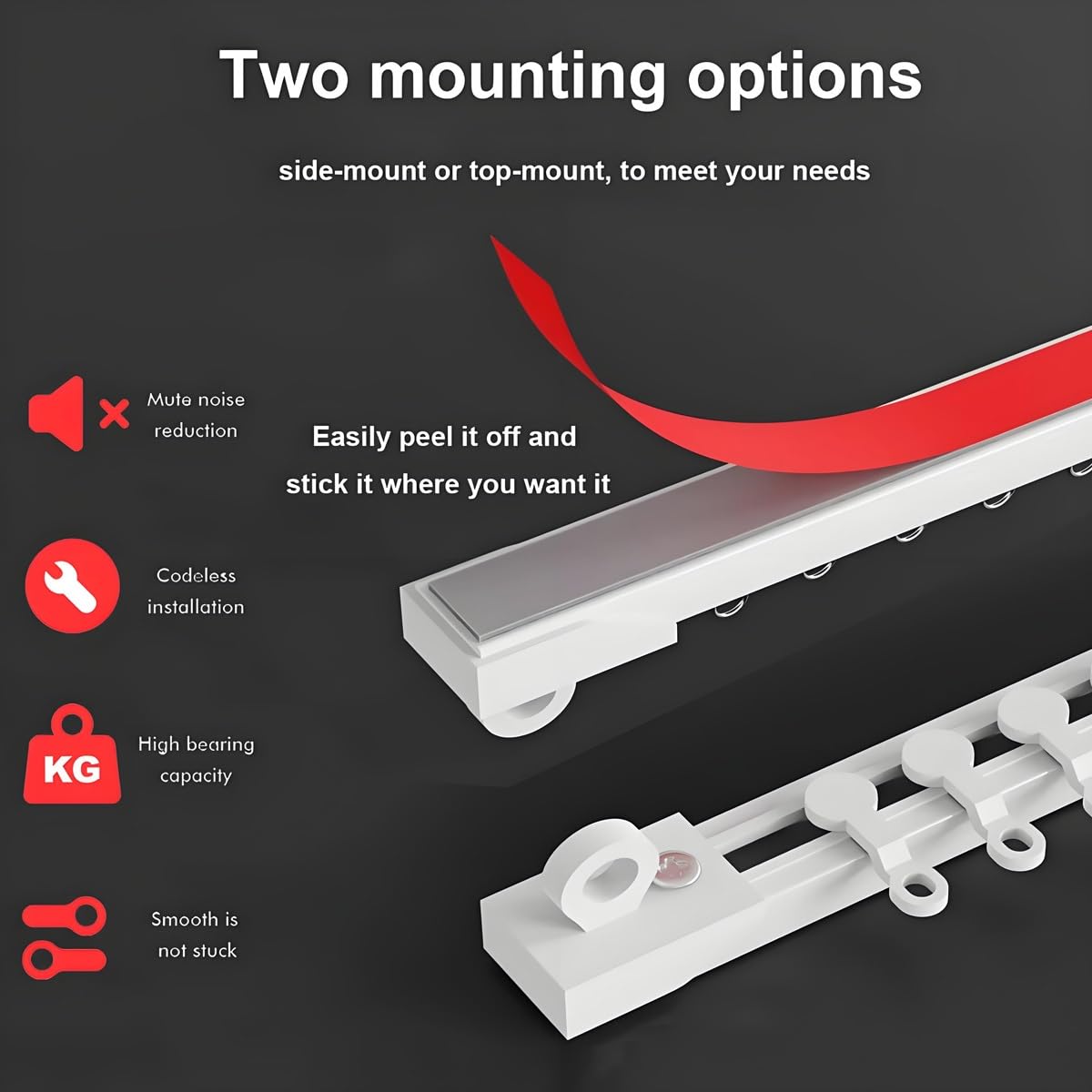 Sin Agujeros Barra de Cortina Sistema de Pista Set, Riel Deslizante Silencioso para Cortinas, Autoadhesivo Palos Cortinas de Techo Y Pared para Separador de Ambientes 40-600cm(2.90m)