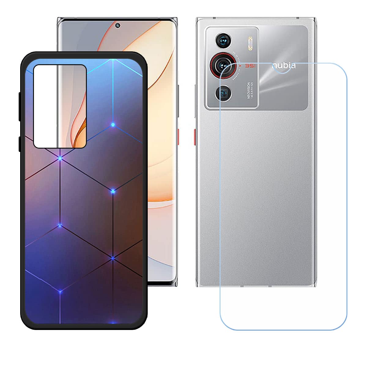 FZYM Case for ZTE Nubia Z40 Pro + Tempered Glass Screen Protector  Protective Film,Soft Gel Black Case Shell TPU Silicone Protection Cover for  ZTE