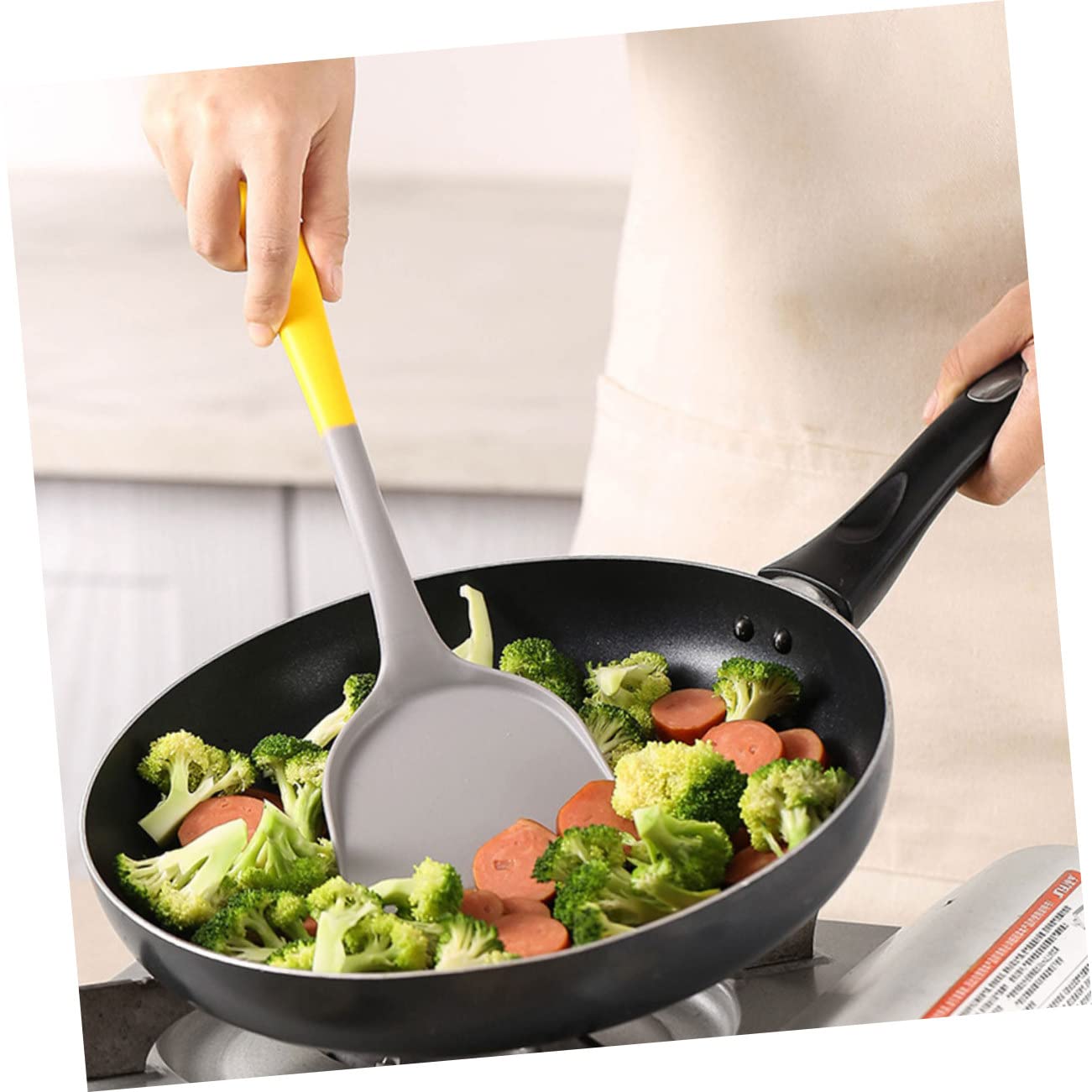 Ipetboom Utensili da Cucina in Silicone Utensili per Pentole Antiaderenti Spatola da Cucina Cucchiaio da Zuppa per Appendere Manico Termoisolante Facile da Usare