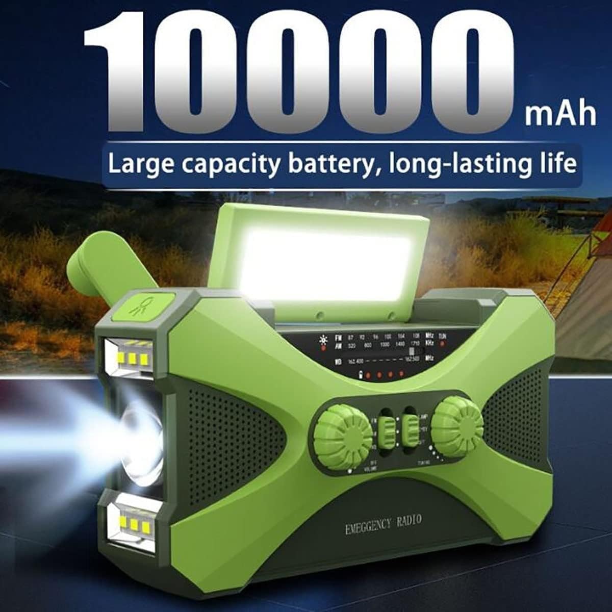 Solar Radio, 10000Mah Emergency Weather Portable Power Bank with Charging, Hand Crank- Battery Operated, Sos Alarm, Am/Fm- Flashlight for Outdoor