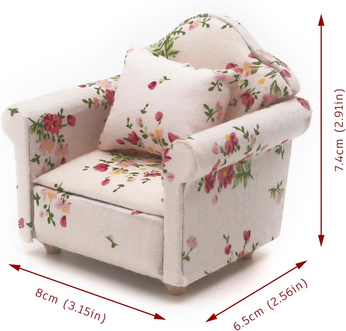 1:12 Dollhouse Couch Furniture Set, 16Pcs Wooden Miniature Sofa Set, Dollhouse White Fabric Printed Double & Single Sofa with Pillow and Living Room Accessories