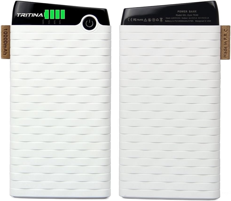 TRITINA Bank Power 10000mah Slim and Light Top Grade External Polymer Battery Cell,Anti Fire Case,Dual-port Input 2.1a, Output 3.1a, LCD Indicator,for iphone,Samsung and More(White)