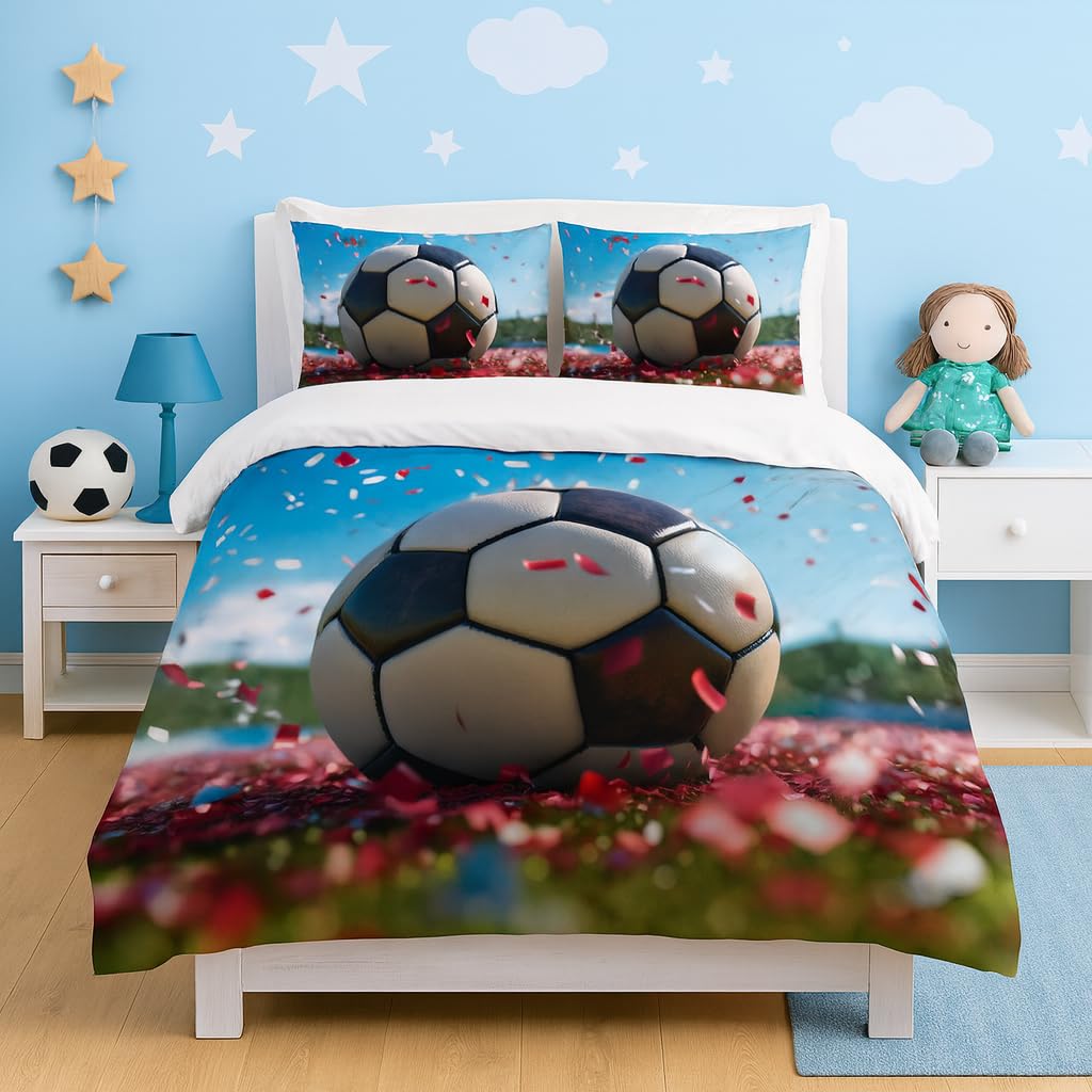 Adam Home 3D Digital Printed Football Duvet Cover Set With Pillowcases Home Bedroom Décor Microfiber Double Bedding Set Made in UK |Football Under Confetti