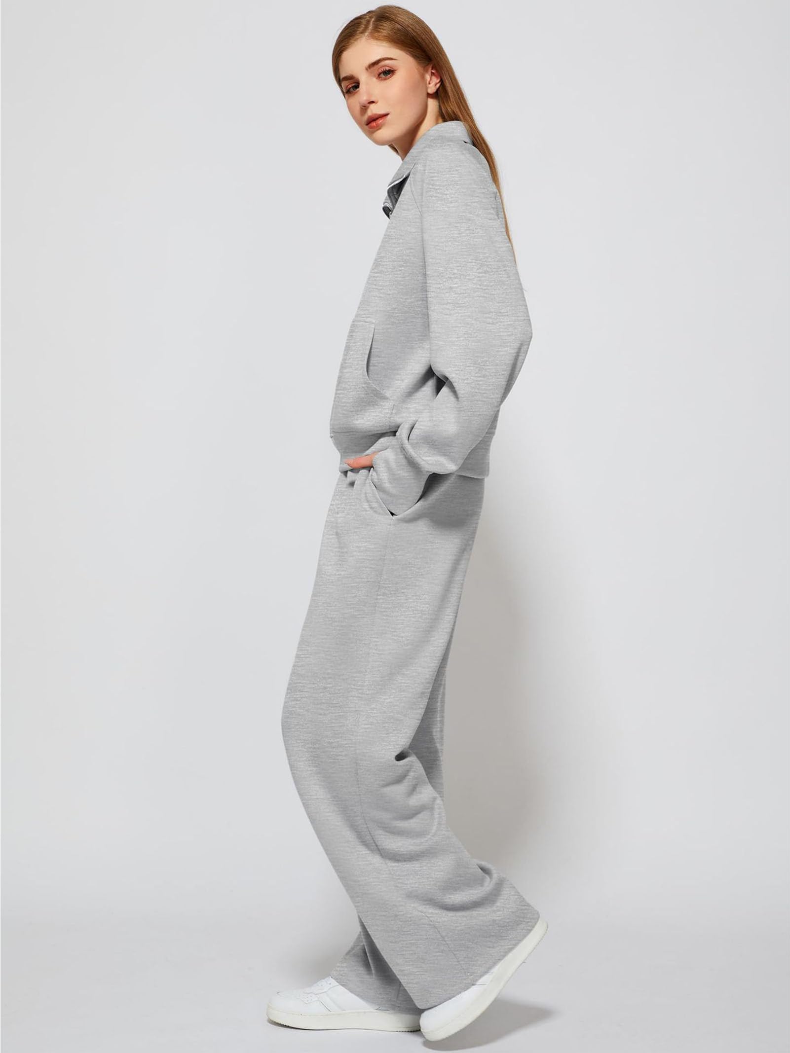 Set da 2 Pezzi da Donna Felpa con Mezza Zip e Pantaloni della Tuta a Gamba Larga Abito Casual Homewear Felpa Abbigliamento da Viaggio