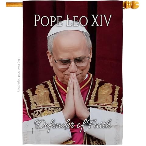 Pope Leo XIV Flag Holy See Banner Picture Prints Vatican Memorabilia Tapestry Catholic Wall Art Canvas Poster Grave Decorations for Cemetery Yard Sign American Papal Door Decor Religious Gifts