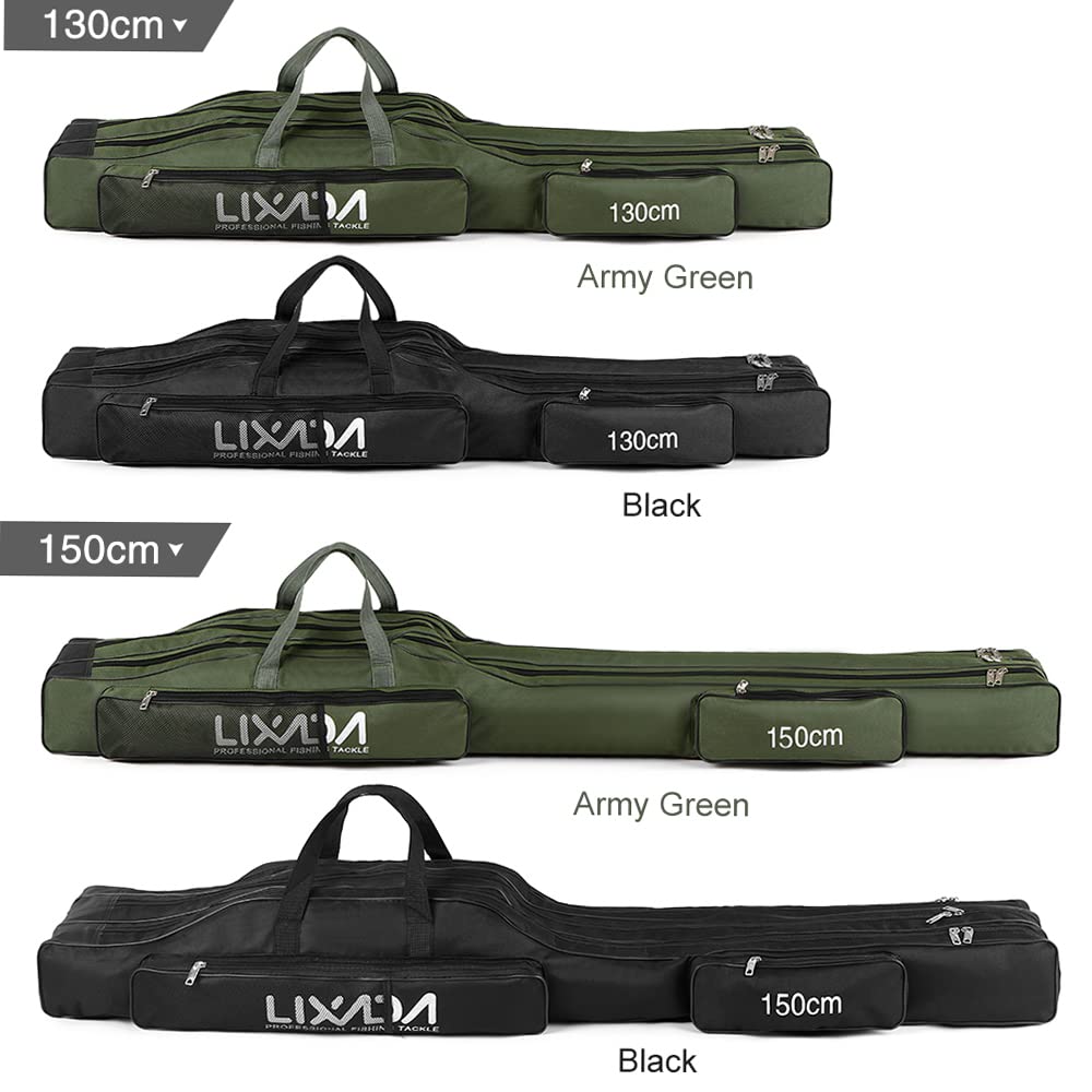 HUIOP 130cm / 150cm Trójwarstwowa torba wędkarska Przenośna składana wędka Kołowrotek Narzędzie Carry Case Carrier Travel Bag,Torba na sprzęt wędkarski, Zielona Armia, 150cm
