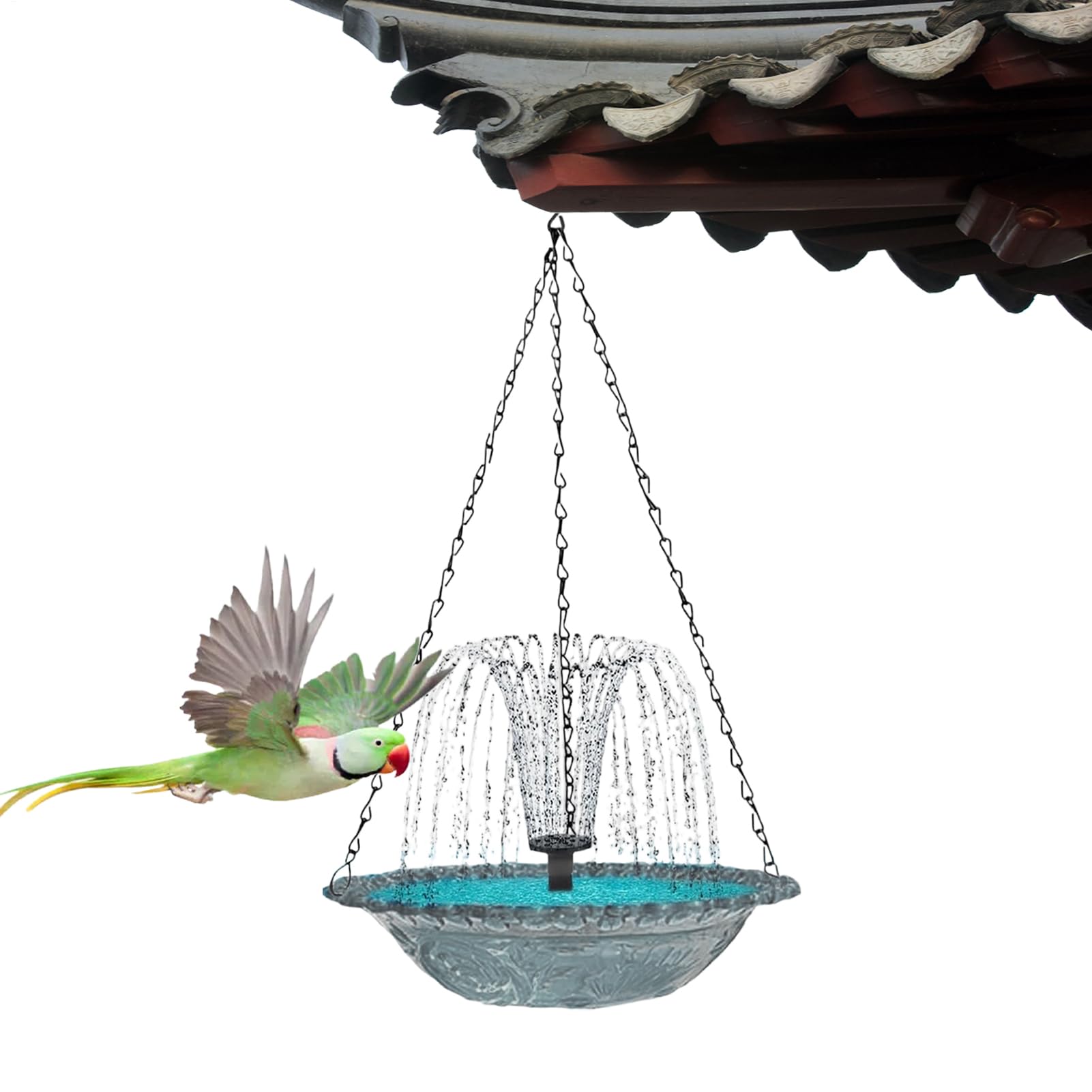 Fuente Solar para Pájaros Colgante Tipo Ducha, Bomba De Agua Solar para Baño De Aves, Fuente Exterior para Patio Jardín Terraza Balcón, Atrae Colibríes, Sin Cables, Eco-Amigable, ABS, 23,5x23,5x46cm