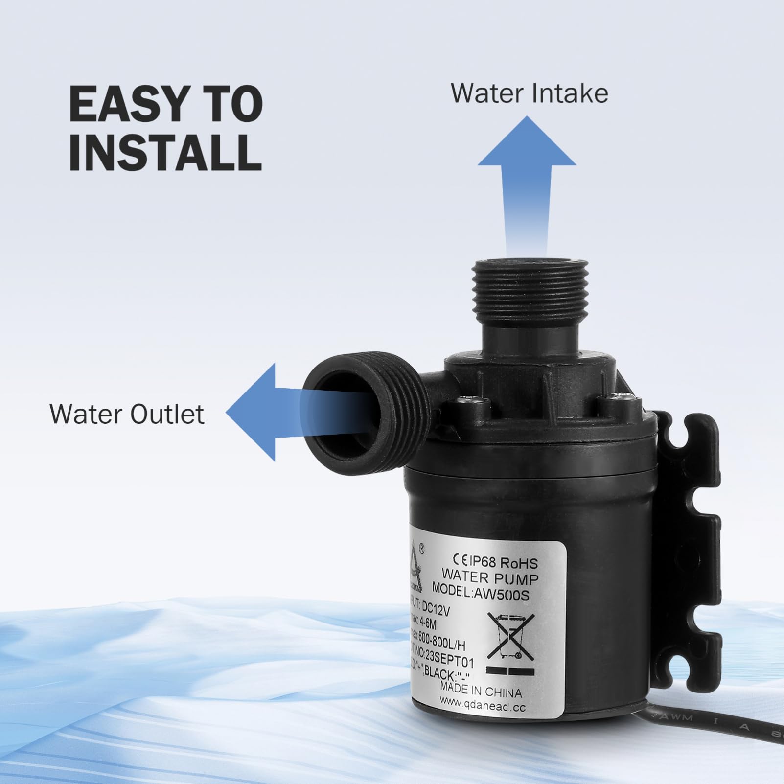 ULTECHNOVO Pompa sommergibile senza spazzole, 800 l/h 5 m, altezza federale DC 12 V, mini pompa dell'acqua per laghetto, fontana, cascata, acquari, di circolazione dell'acqua