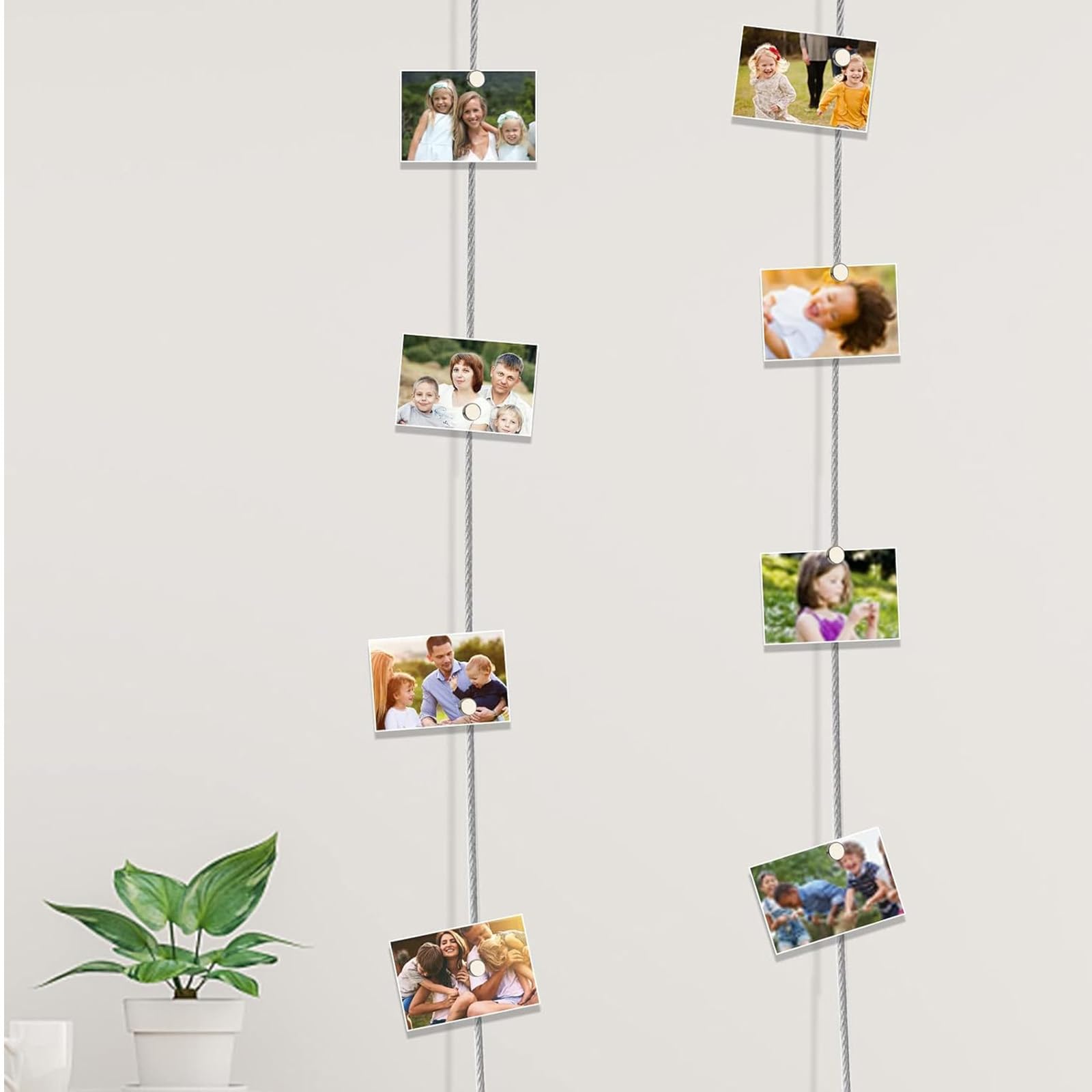 Kit Suspension Photos Avec Câbles Et Aimants – 2 Câbles Acier Inox 2 M, 30 Aimants – Accrochage Mural Réglable – Pour Photos, Cartes, Notes – Déco Créative
