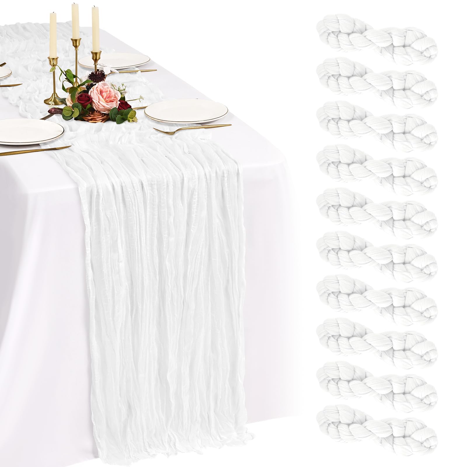 Showgeous White Cheesecloth Table Runner 90x300cm, Boho Gauze,10 Pack