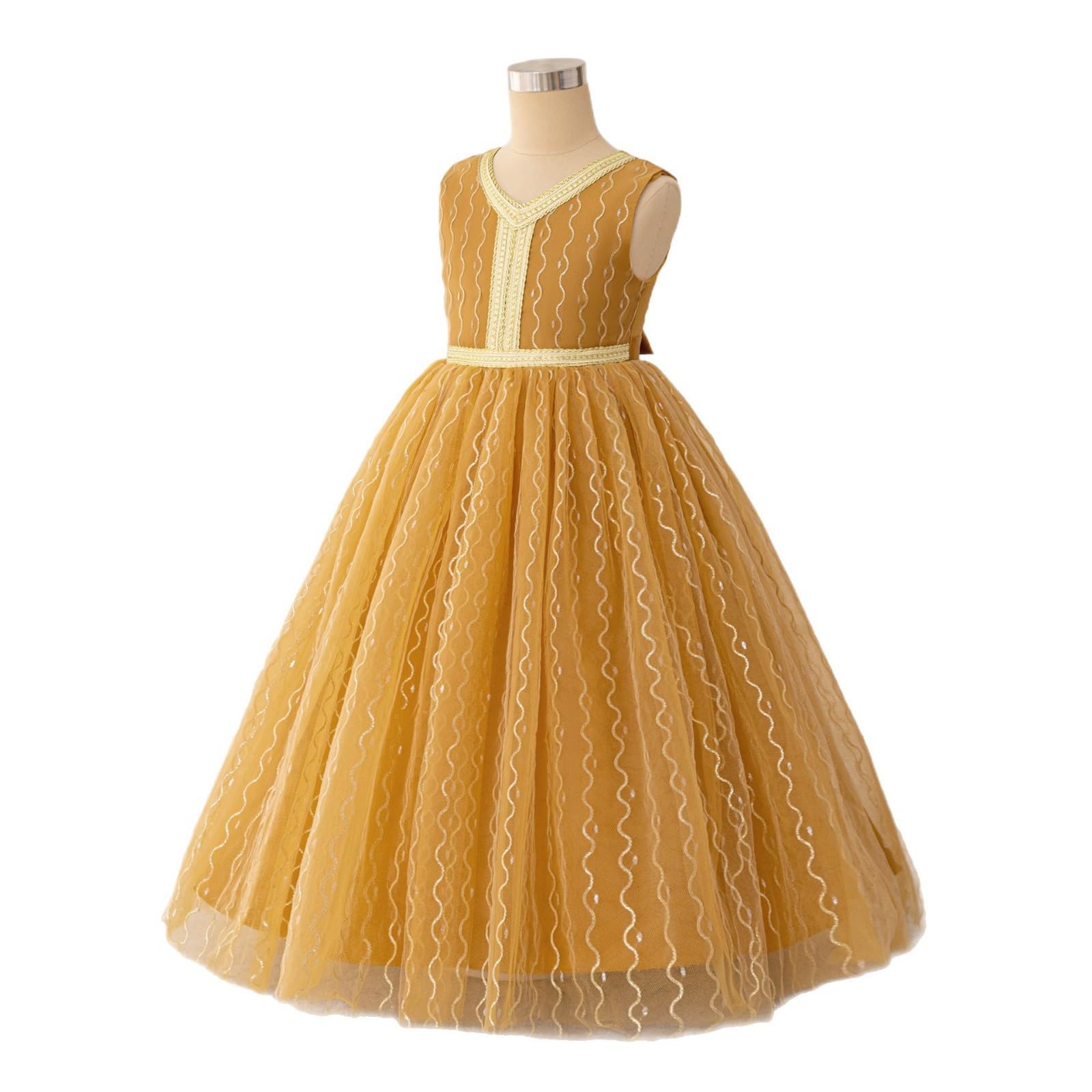 Genérico Vestido de Princesa con Bordado de Hilo Dorado para niñas, Elegante y Brillante para actuaciones Escolares y Fiestas, Falda de Tul Suave y Forro Interior cómodo, Tallas 2-12 años