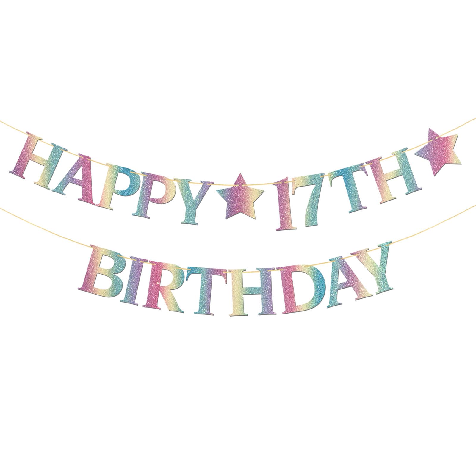 Happy 17th Birthday Banner Colorful - Teen Boy Girl 17th Birthday Party Banner Garland Supplies - Perfect Seventeen Bday Gifts - Cheers to 17 Years Party Decorations - Rainbow Color Glitter — image 1