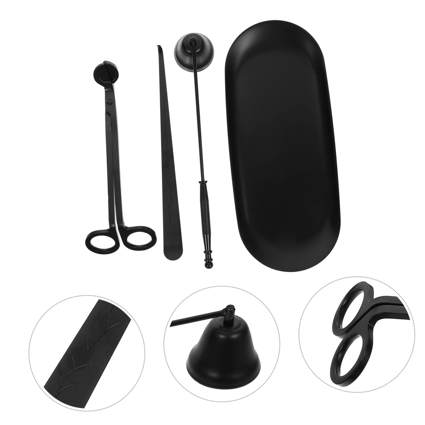 Set Accessori Candela Nero in Ferro 4 Pezzi per Stoppini