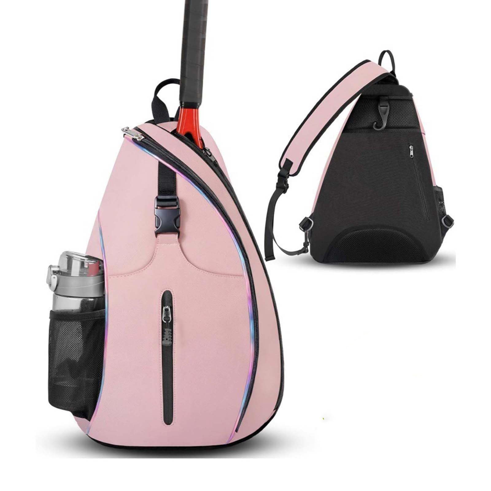 ESSECMBS Tennis Racket Bags for Women and Men Water Resistant Crossbody Sling Bag for Pickleball Badminton Rackets (Pink, 33 * 14 * 49CM)