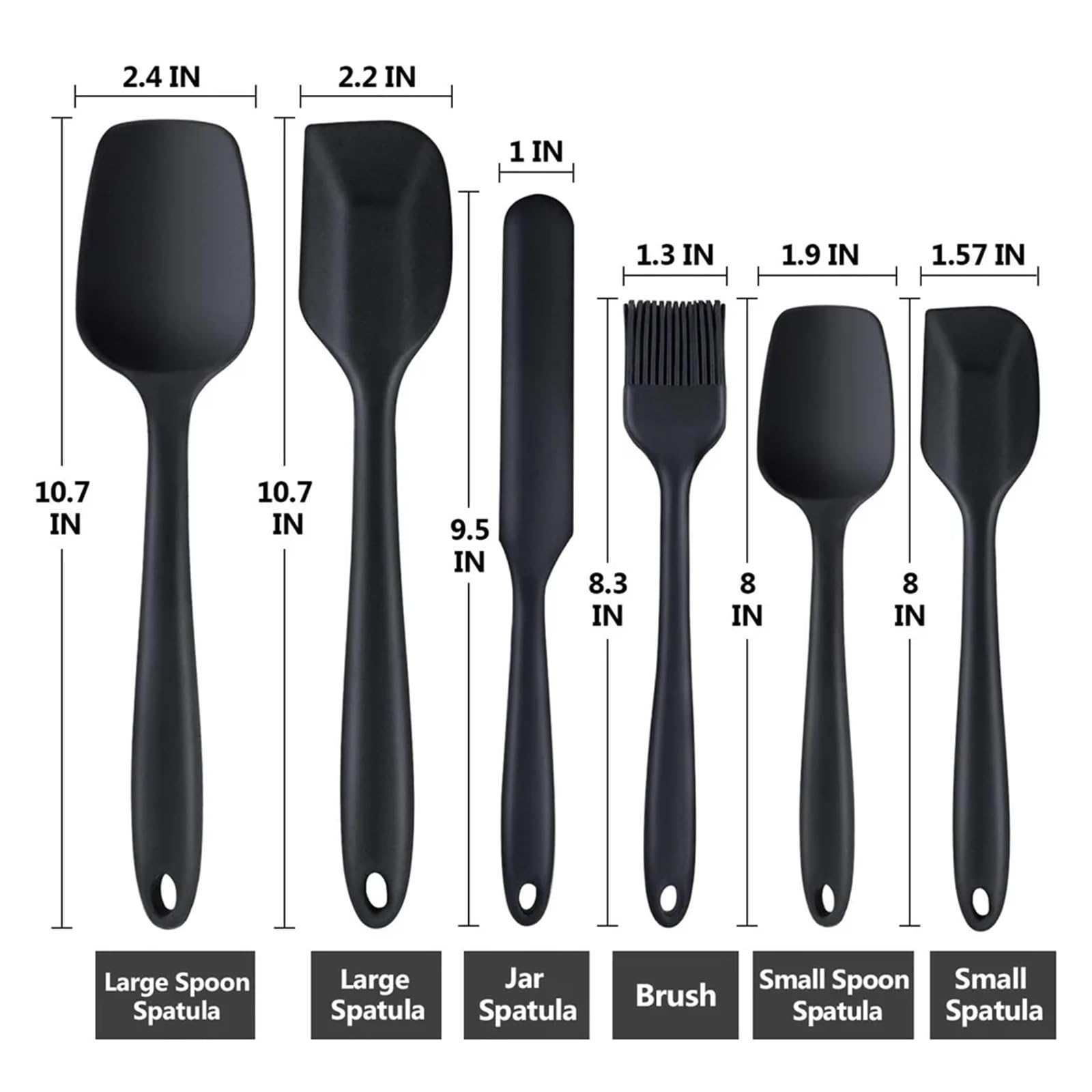 Set di spatole in silicone da 6 pezzi Spatola addensata resistente al calore antiaderente for olio for cottura Cottura forno Per Cucinare(Black suit)