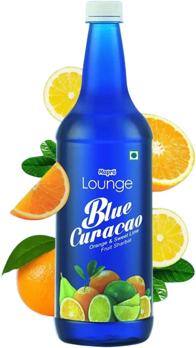 Lounge Blue Curacao Orange Cocktail Mixer Mocktail Citrus Blue Mocktail Fruit Syrup - 1L |Contains Real Fruit Juice| Gluten Free| Zero Cholestrol