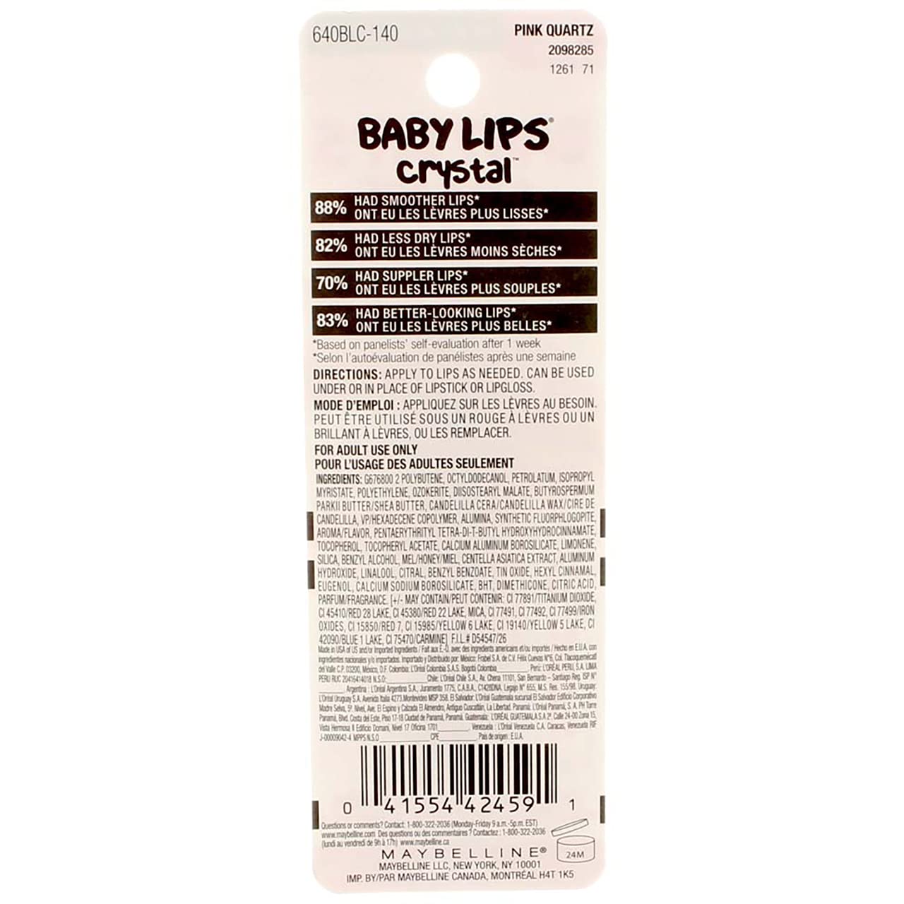 Maybelline New York Baby Lips Crystal Lip Balm, Pink Quartz [140] 0.15 oz (Pack of 3)