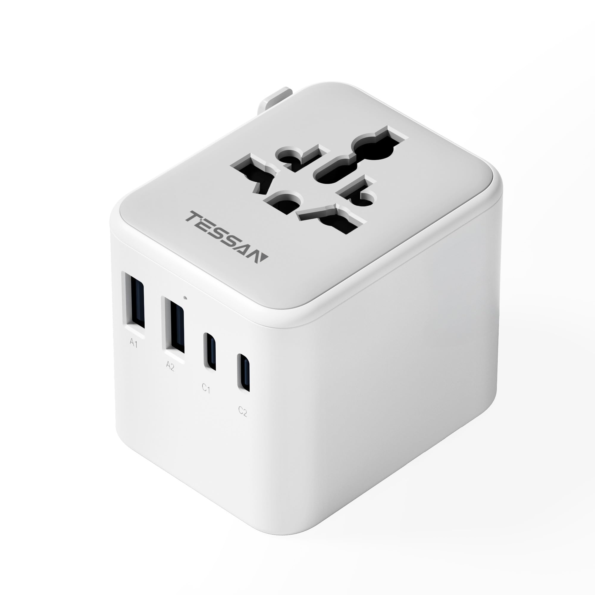 TESSAN Universal Travel Adapter Worldwide with 2 USB C and 2 USB A Ports, Universal Plug Adaptor UK to World, International Travel Adapter for Multi Countries EU, USA, UK, Australia, Thailand etc