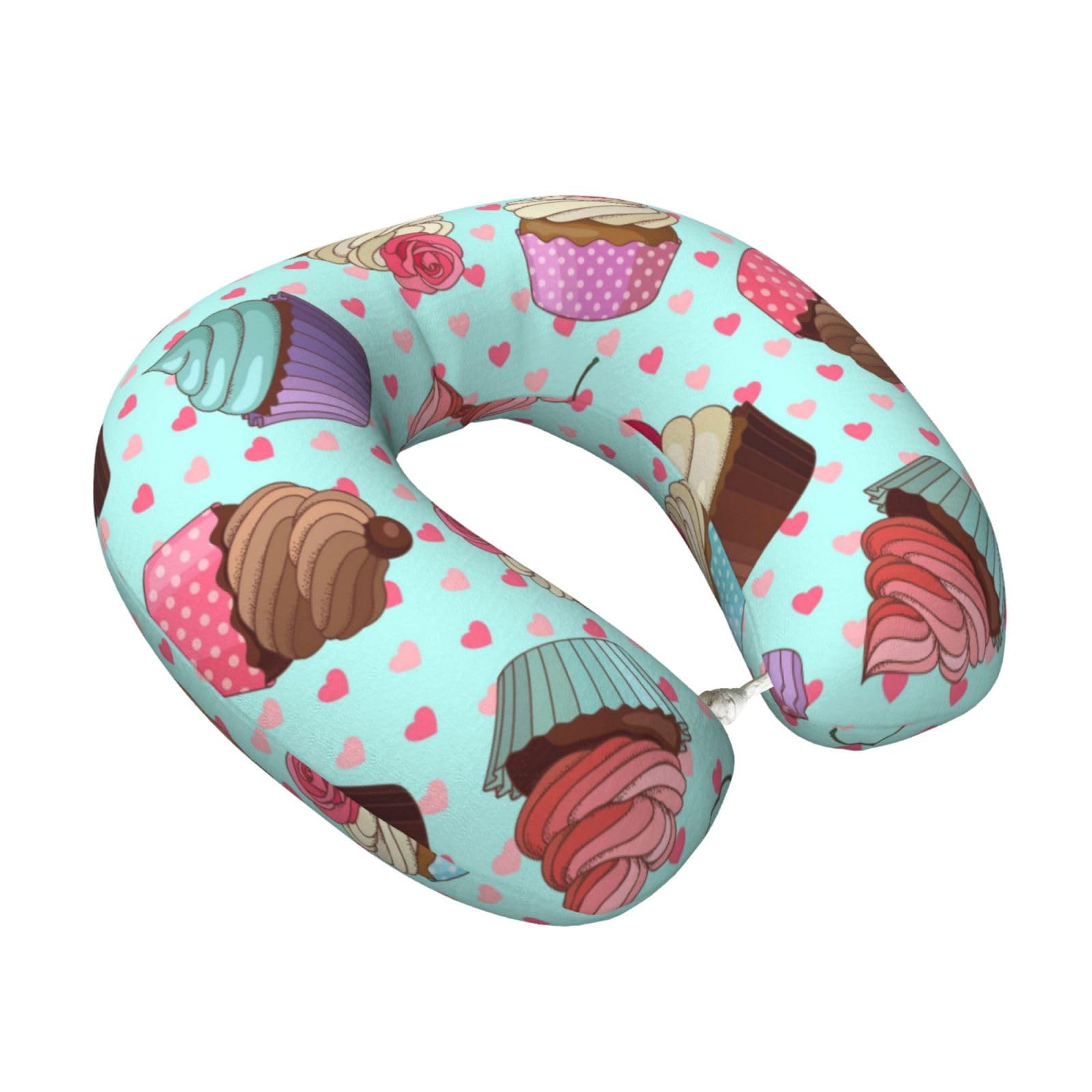LKYMOH Cupcake Pattern Printed, Travel Neck Pillow U-Shaped Memory Neck Support Soft Comfortable With Washable Cover For Airplane Car Traveling and Office