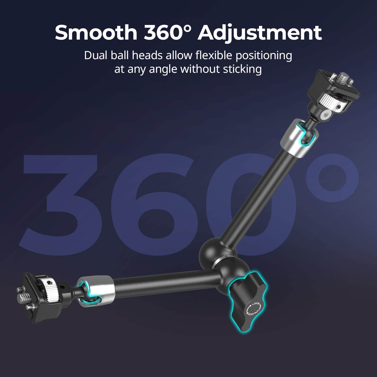 SMALLRIG 11'' Braccio Magico con viti da 1/4"-20 e Perni a Molla, Capacità di Carico 1,5kg, Doppia Testa Sferica 360°, Design Antiscivolo per Fotocamere/ Luci/ Monitor/ Microfoni/ Telefoni - 5309