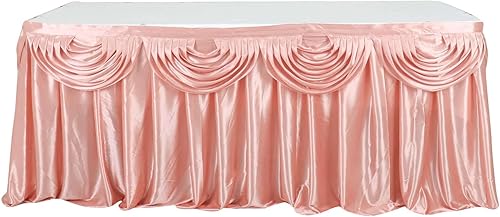 Miniatura 7 de Efavormart - Falda de mesa de satén con doble cortina para cocina, comedor, catering, boda, fiesta de cumpleaños, decoración de eventos, 14 pies