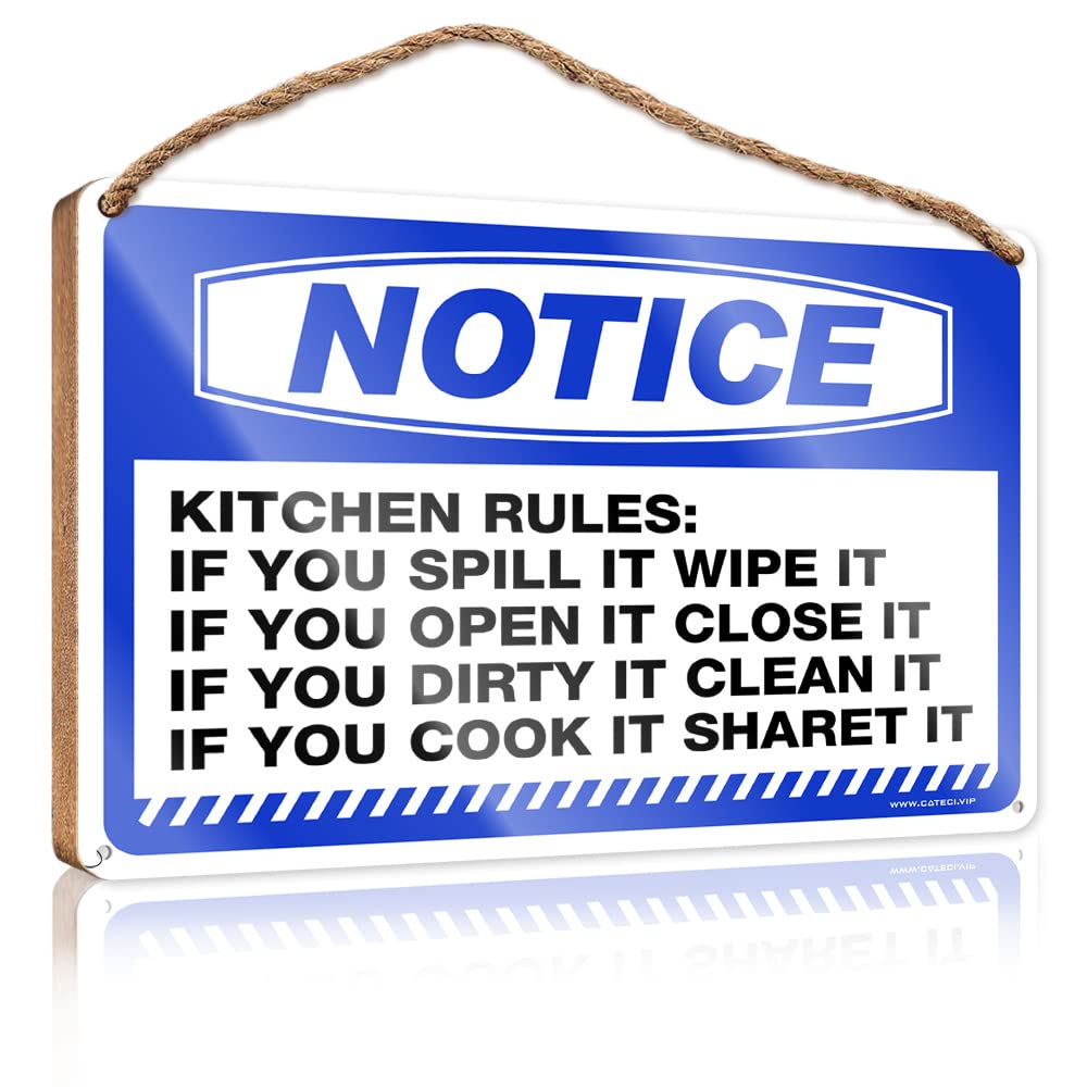 FZFN Hanging Plaque Sign Notice Kitchen Rules Wooden Sign Wood Home Sign Outdoor Wooden Signs(23X35CM)