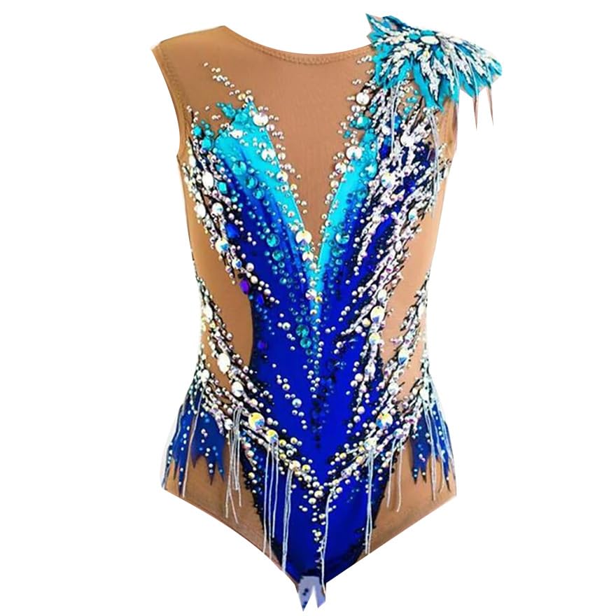 Lady's Gymnastics Competition Skirt Blue Halo Dyeing Girls' Ice Skating Dress Professional Figure Skating Wear Crystal,A,4/6