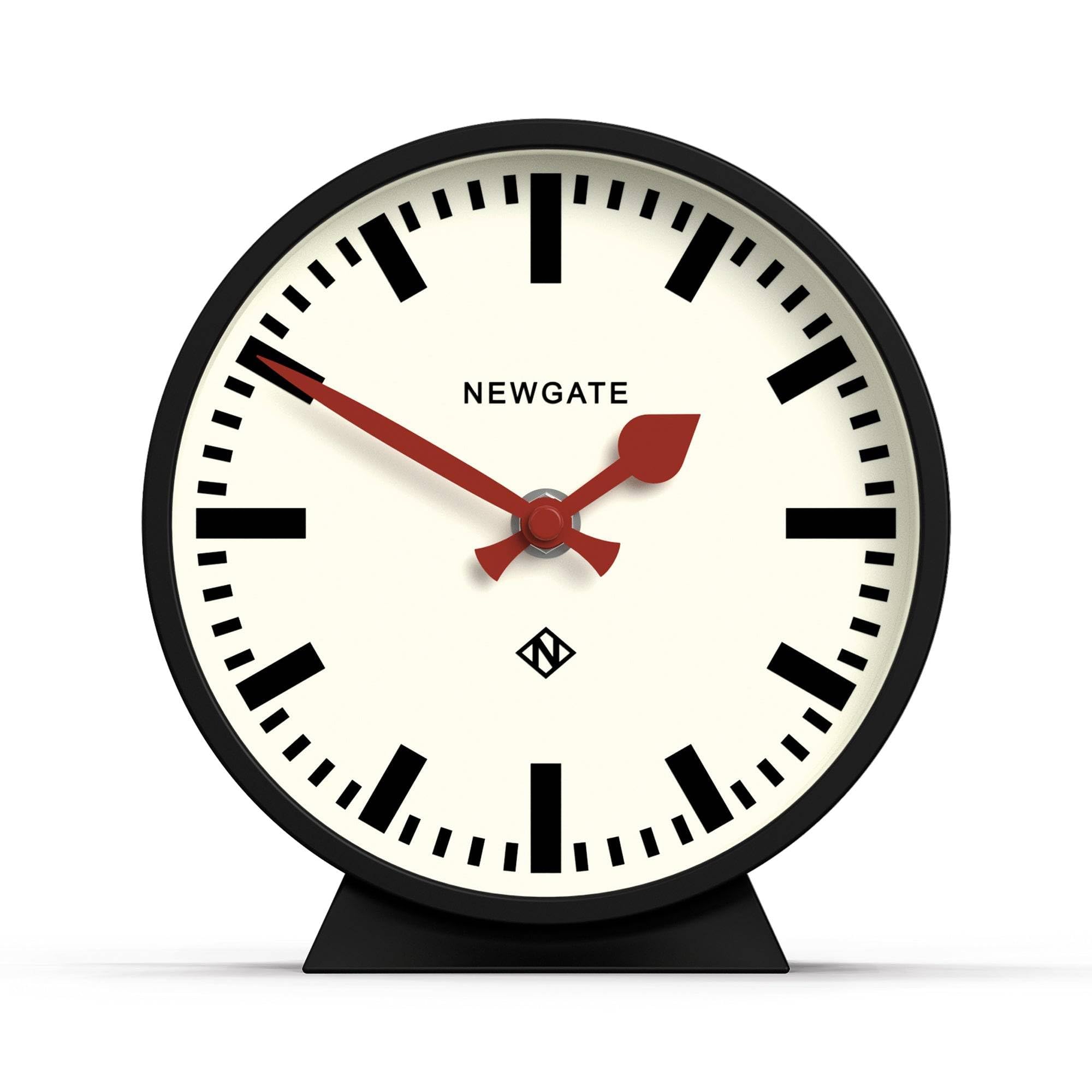 NEWGATE® M Mantel Railway Desk Clock | Modern Round Station Clock Design | Black | Contemporary Style for Desk, Table, Shelf or Bedside