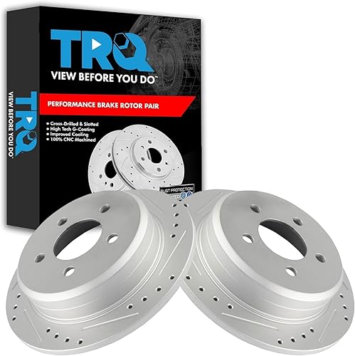 TRQ Juego de Rotor de Freno Trasero Perforado Ranurado Sólido con Recubrimiento G Compatible con Jeep Grand Cherokee 1994-1998