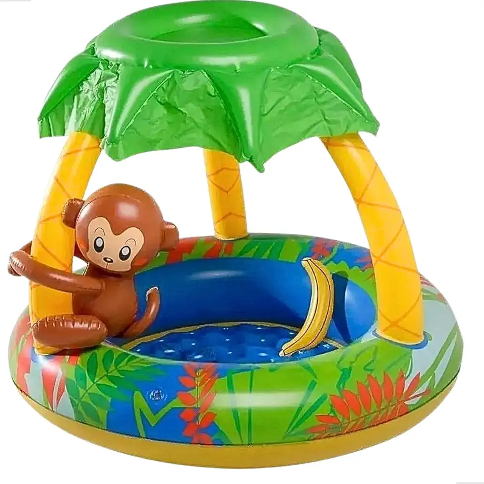 Piscina Infantil Redonda Inflável c/Cobertura, 53L Macaquinho