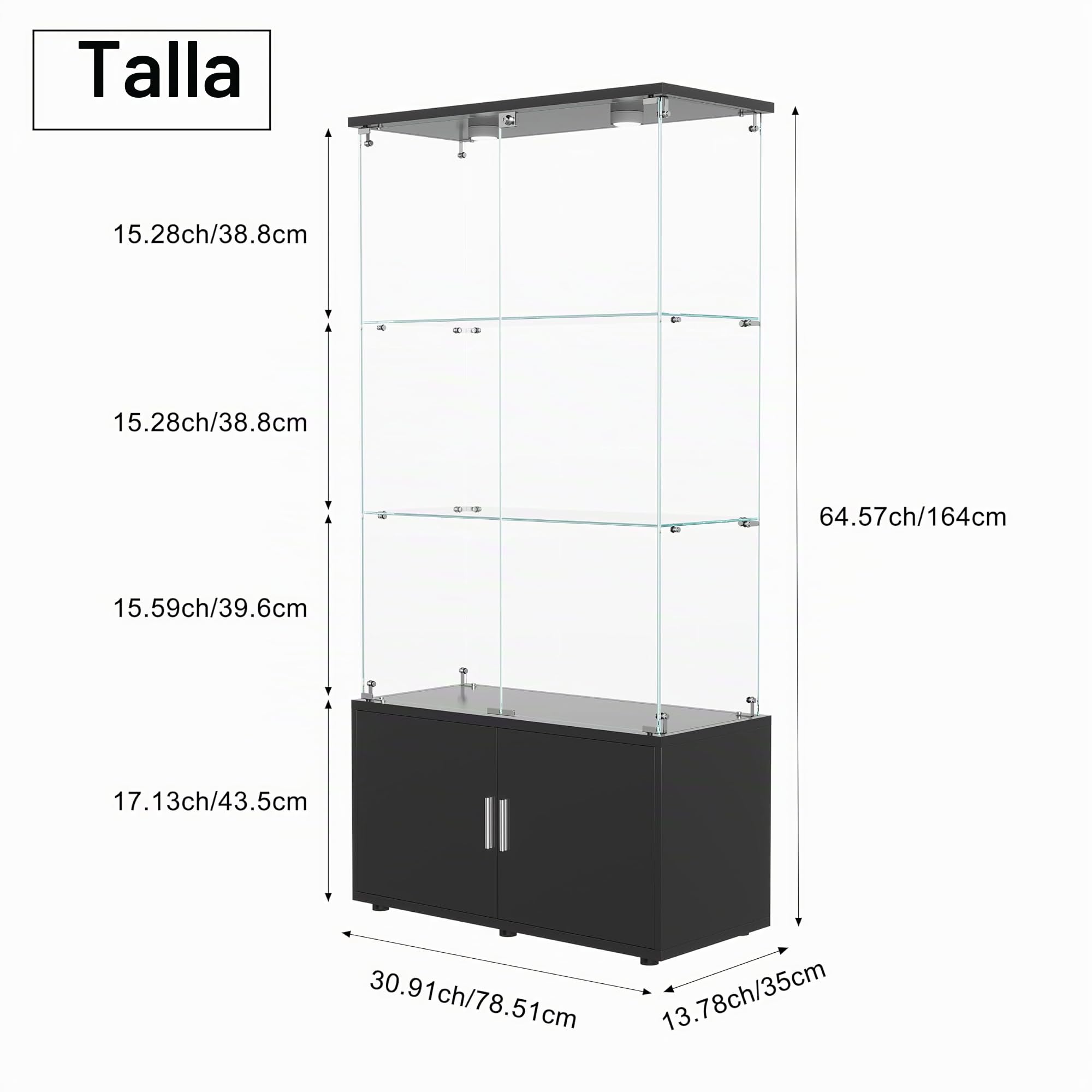 Vetrina moderna con LED in vetro, con 3 ripiani e 2 ante, trasparente, 79 x 35 x 164 cm, ideale per decorare la casa