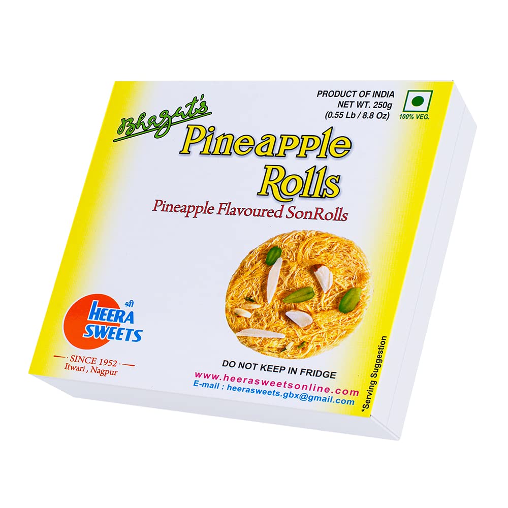 Bhagat's Heera Sweets Sonroll Pineapple Flavoured | Son Roll Box 250 Gram Original Delicious Son Roll with Almonds And Pistachio Garnished | Preservatives Free