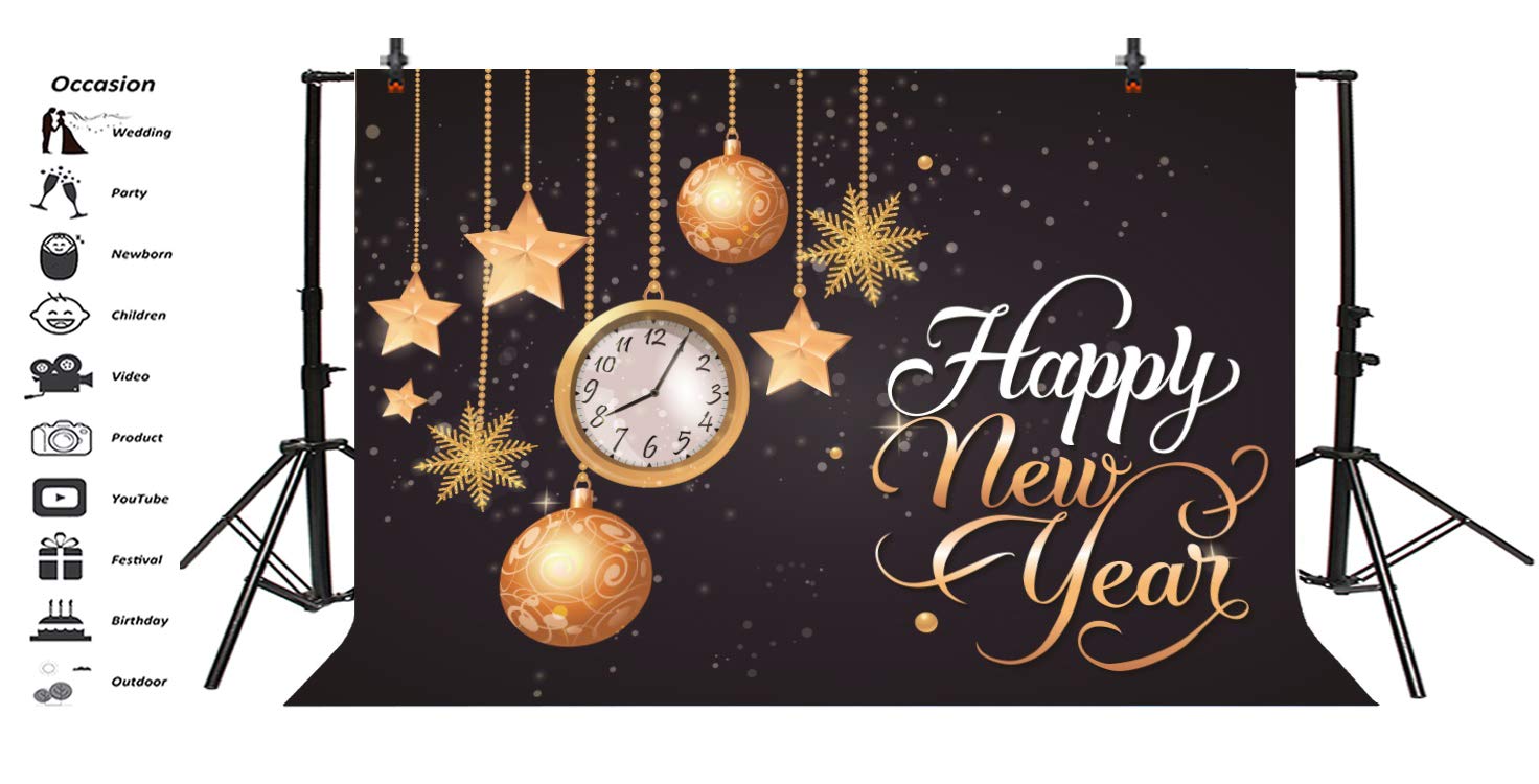 Yeele 10x8ft Happy New Year Photography Backdrops Sparkling Fireworks Abstract Bokeh Halo Gold Spots Background For 2023 New Years Eve Party Decoration Banner Family Portrait Photo Shoot Props